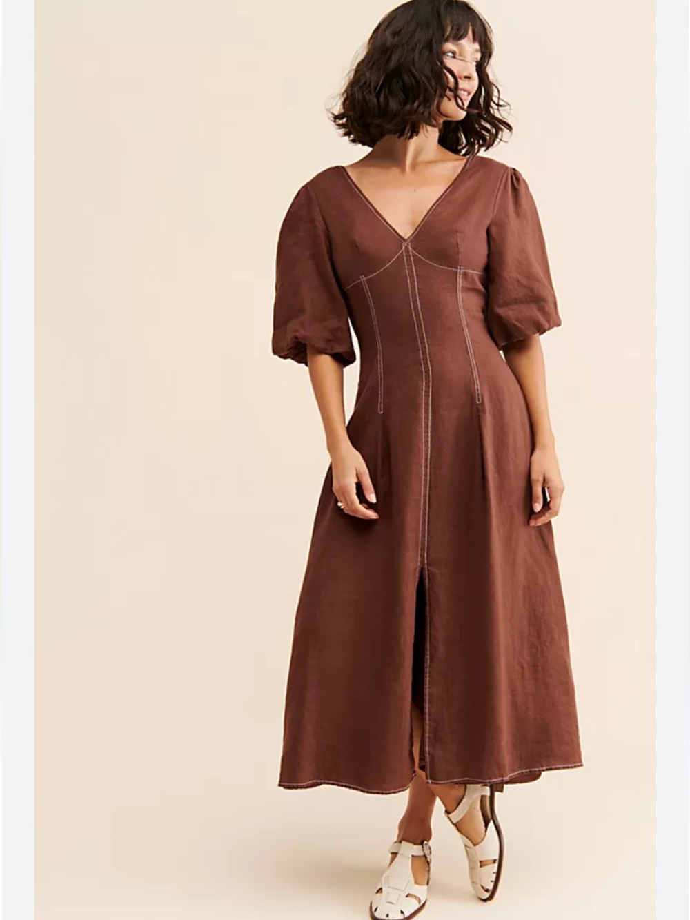 Sancia Mari Linen Dress in Brown